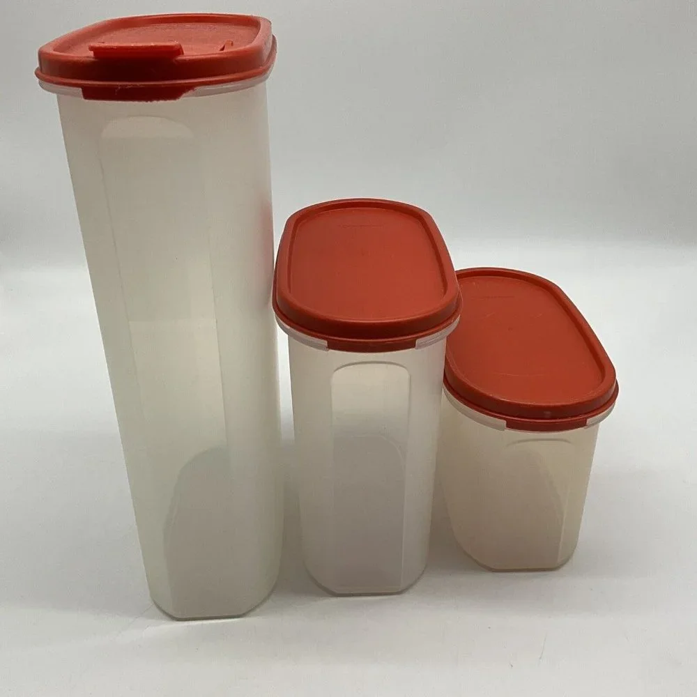 Tupperware Vintage Modular Mate Lot of 3 Containers with Red Lids Collectible